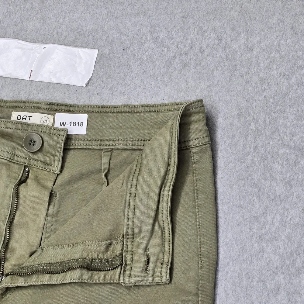 OAT New York Women Pants 12/31 Green Chino Wide Leg Raw Hem‎ 28